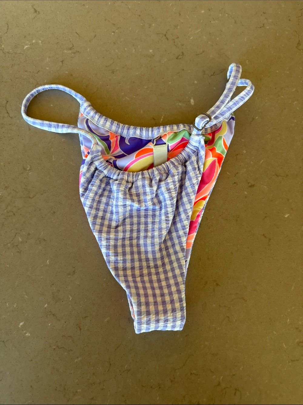 Maaji NWOT Reversible Seersucker Gingham Bikini Bottoms Only, Floral Cheeky L